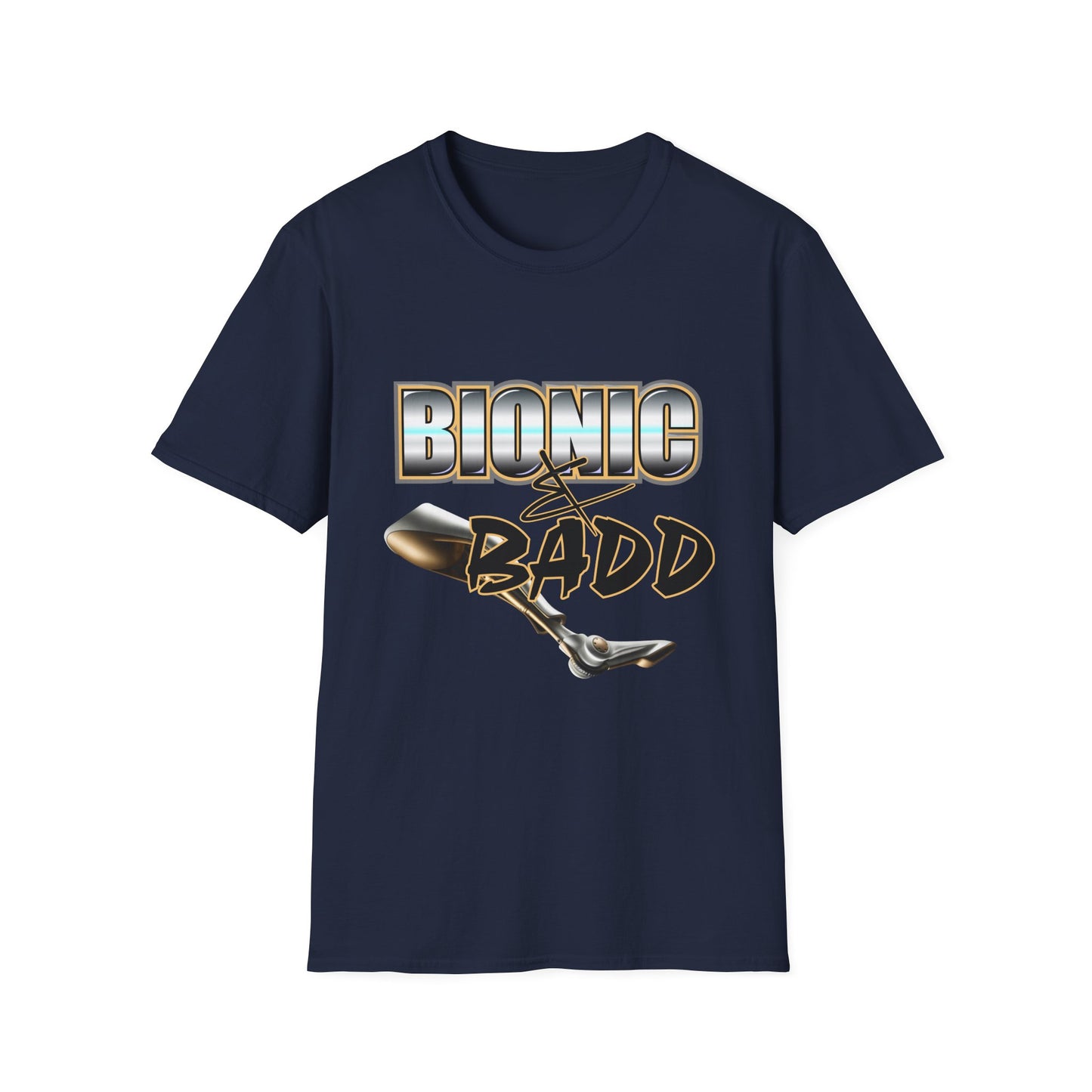 Amputee Humor, Limb Loss Awareness Tee, Bionic N Badd V3 Blk Shrt Print