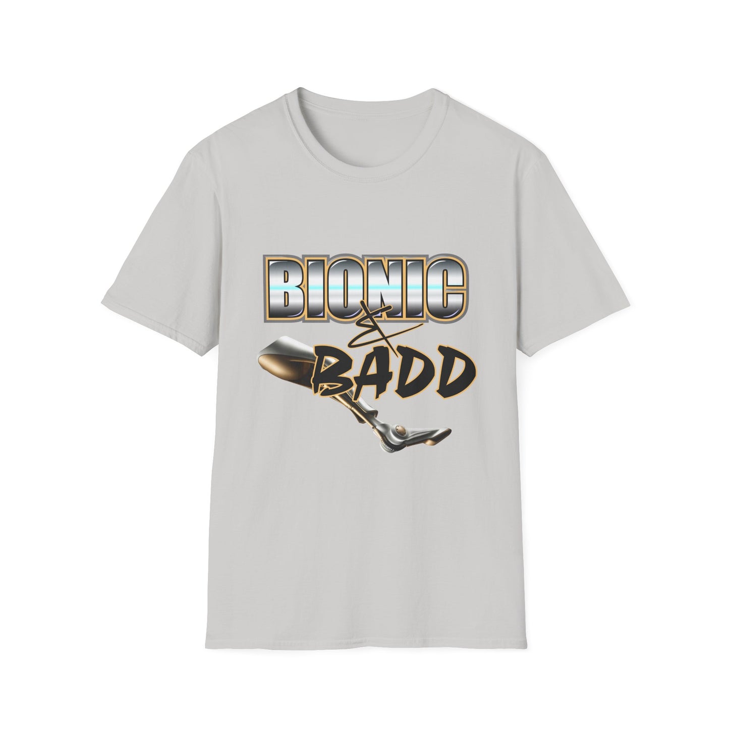 Amputee Humor, Limb Loss Awareness Tee, Bionic N Badd V3 Blk Shrt Print