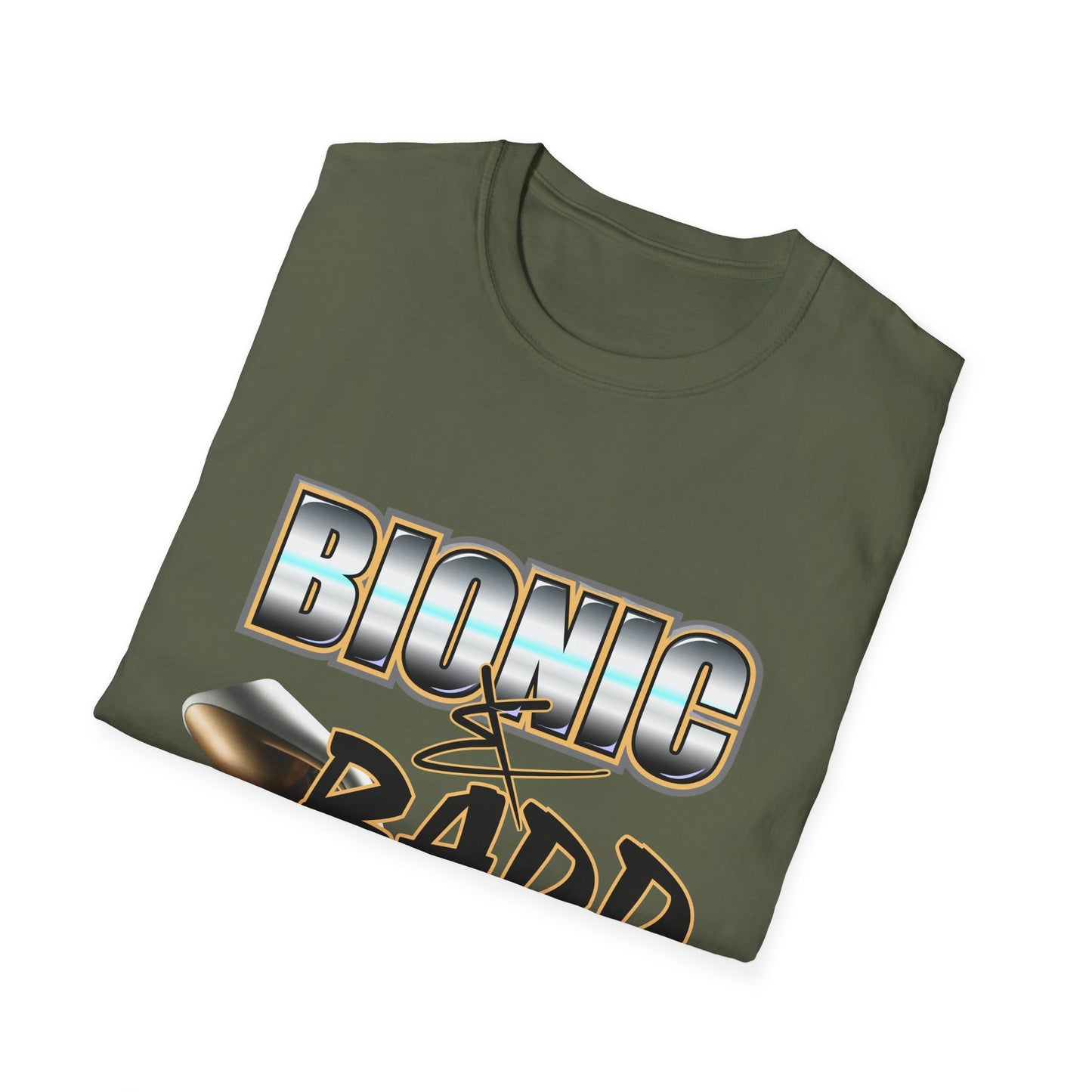 Amputee Humor, Limb Loss Awareness Tee, Bionic N Badd V3 Blk Shrt Print