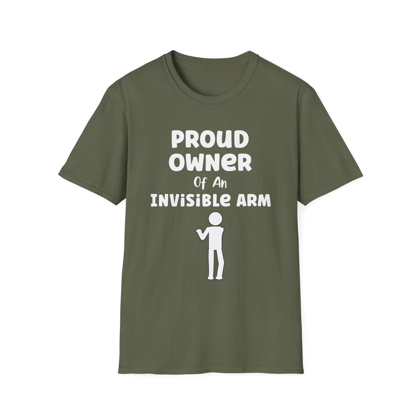 Amputee Humor, Limb Loss Awareness Tee, Proud Owner Of Invisible Arm Figure V1 Blk Print 1