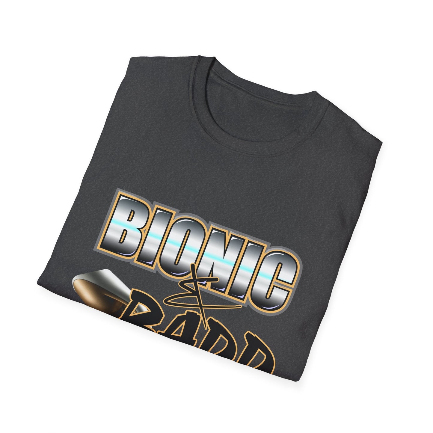 Amputee Humor, Limb Loss Awareness Tee, Bionic N Badd V3 Blk Shrt Print