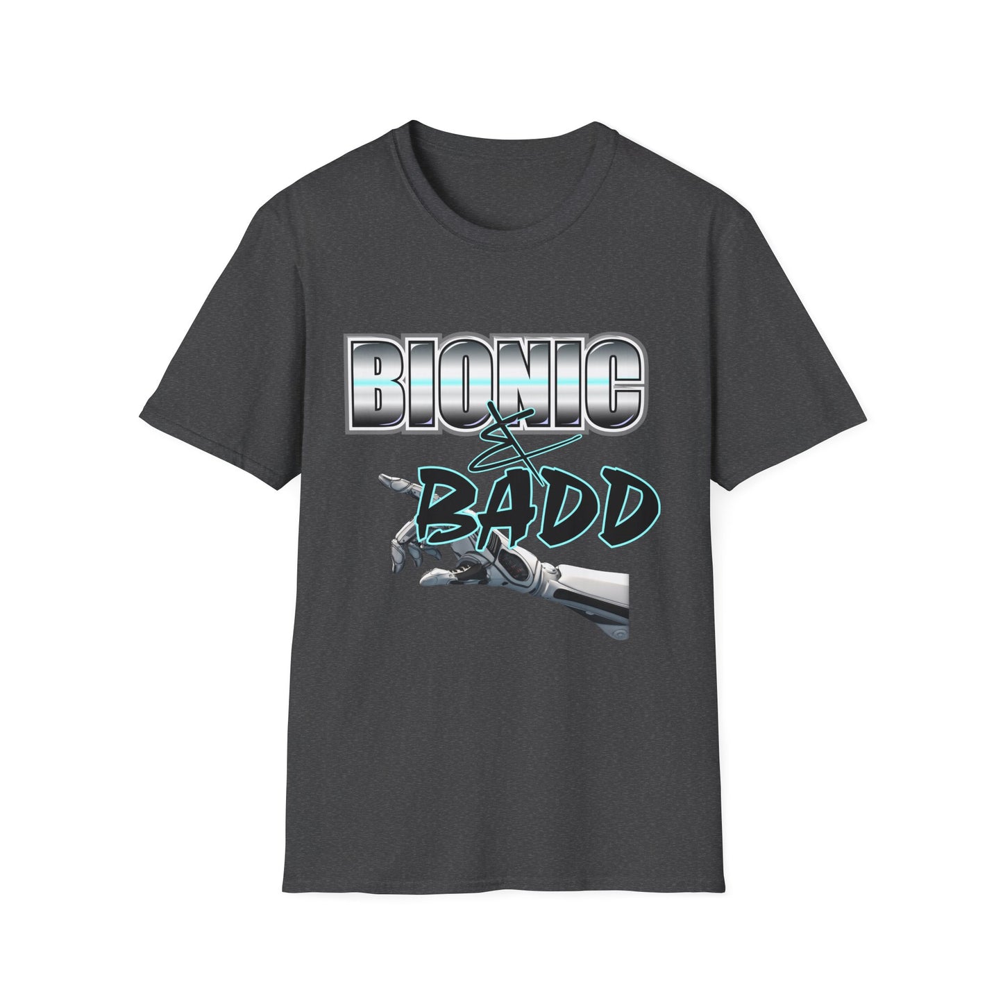 Amputee Humor, Limb Loss Awareness Tee, Bionic N Badd V2 Blk Shrt Print