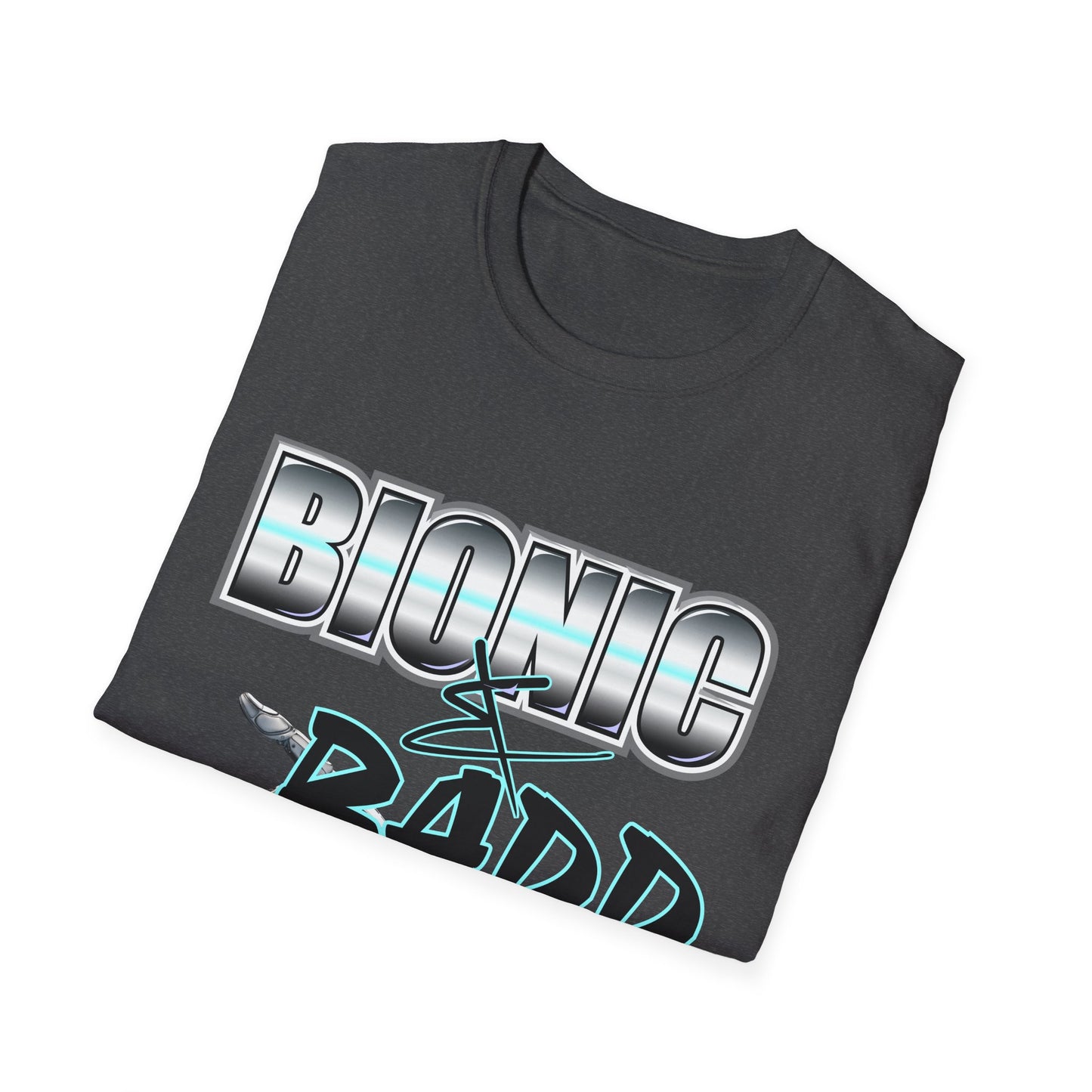 Amputee Humor, Limb Loss Awareness Tee, Bionic N Badd V2 Blk Shrt Print