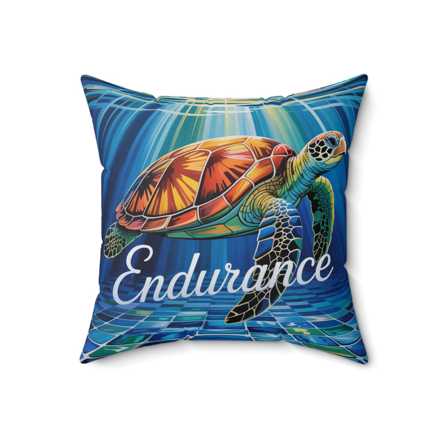 Inspirational Turtle Throw Pillow – Stained Glass Mosaic Cushion | Endurance & Wisdom Decorative Decor
