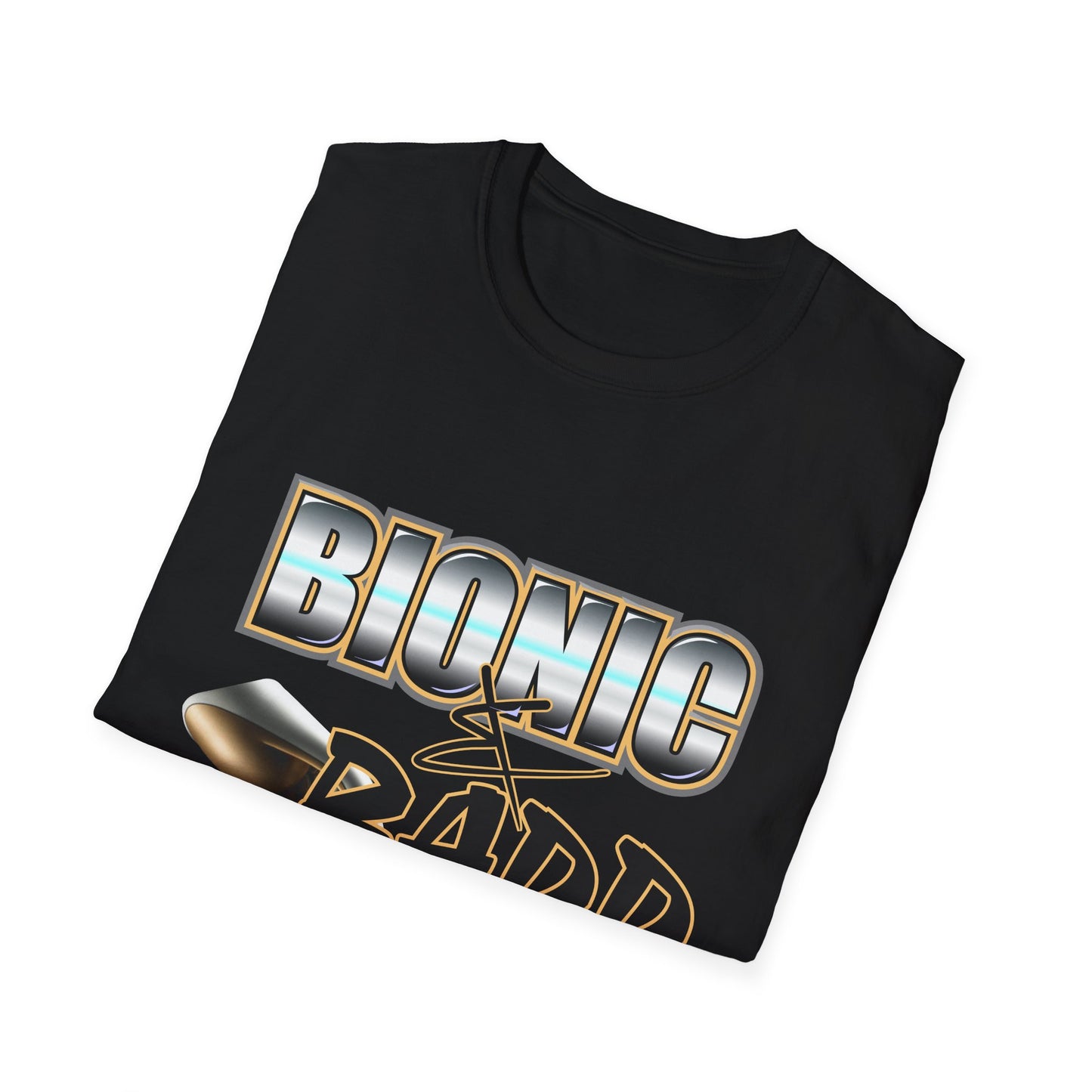 Amputee Humor, Limb Loss Awareness Tee, Bionic N Badd V3 Blk Shrt Print