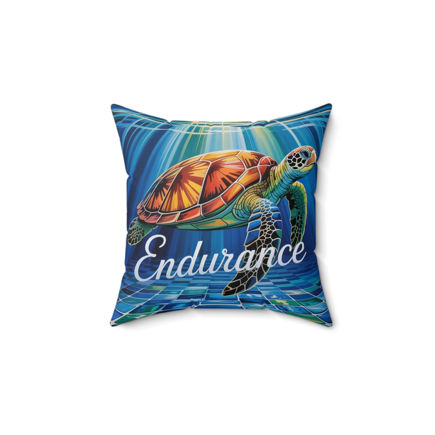 Inspirational Turtle Throw Pillow – Stained Glass Mosaic Cushion | Endurance & Wisdom Decorative Decor