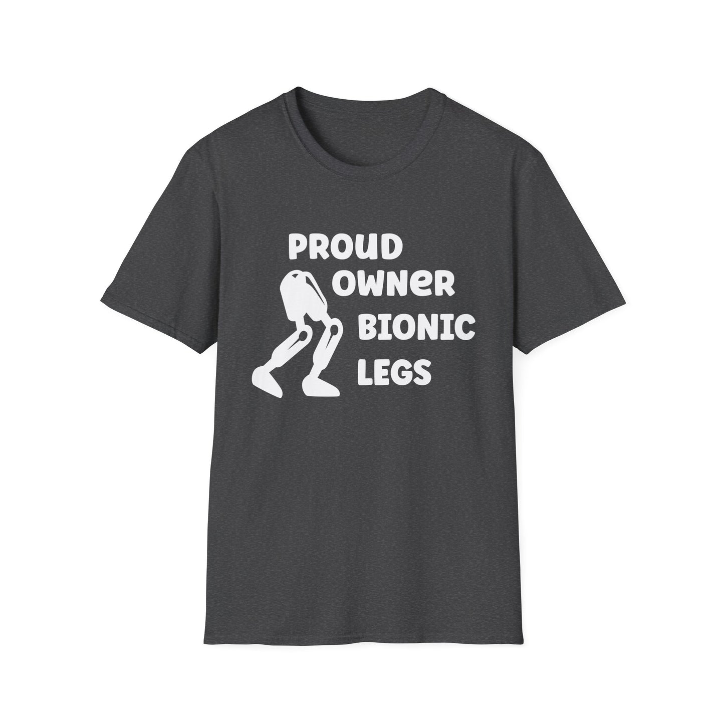 Amputee Humor, Limb Loss Awareness Tee, Proud Owner Of Bionic Legs Blk Shrt Wm Print