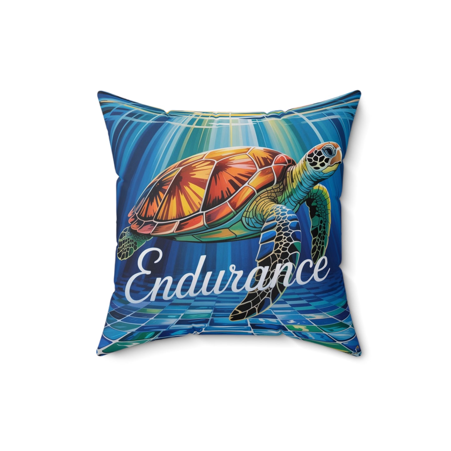 Inspirational Turtle Throw Pillow – Stained Glass Mosaic Cushion | Endurance & Wisdom Decorative Decor