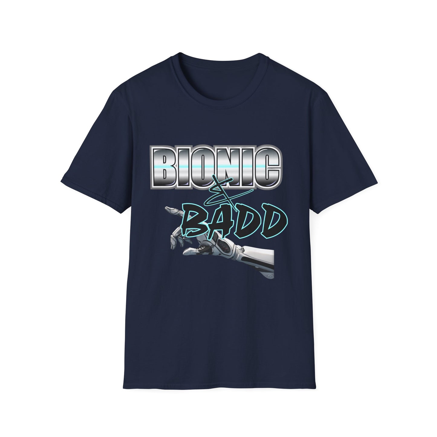 Amputee Humor, Limb Loss Awareness Tee, Bionic N Badd V2 Blk Shrt Print