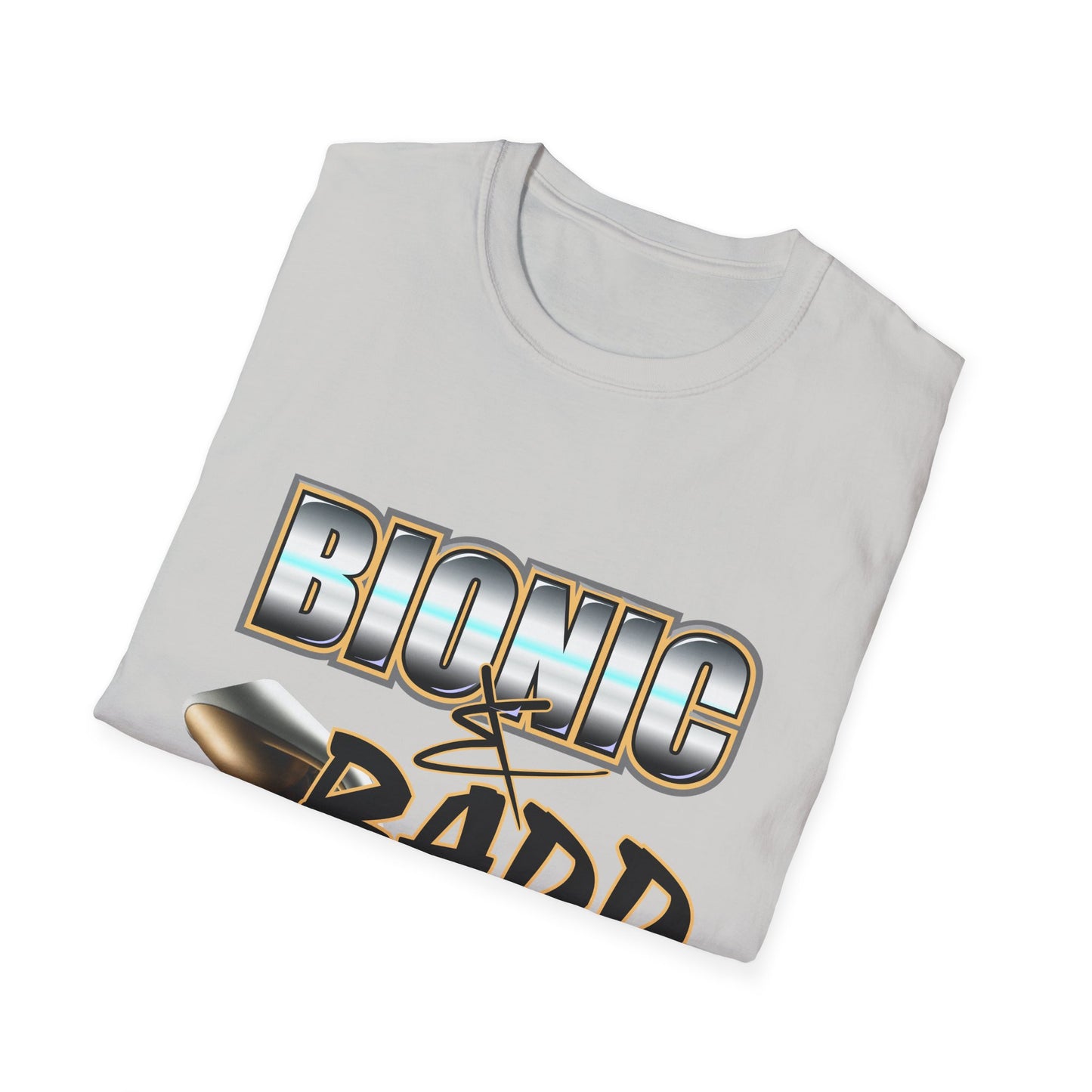 Amputee Humor, Limb Loss Awareness Tee, Bionic N Badd V3 Blk Shrt Print