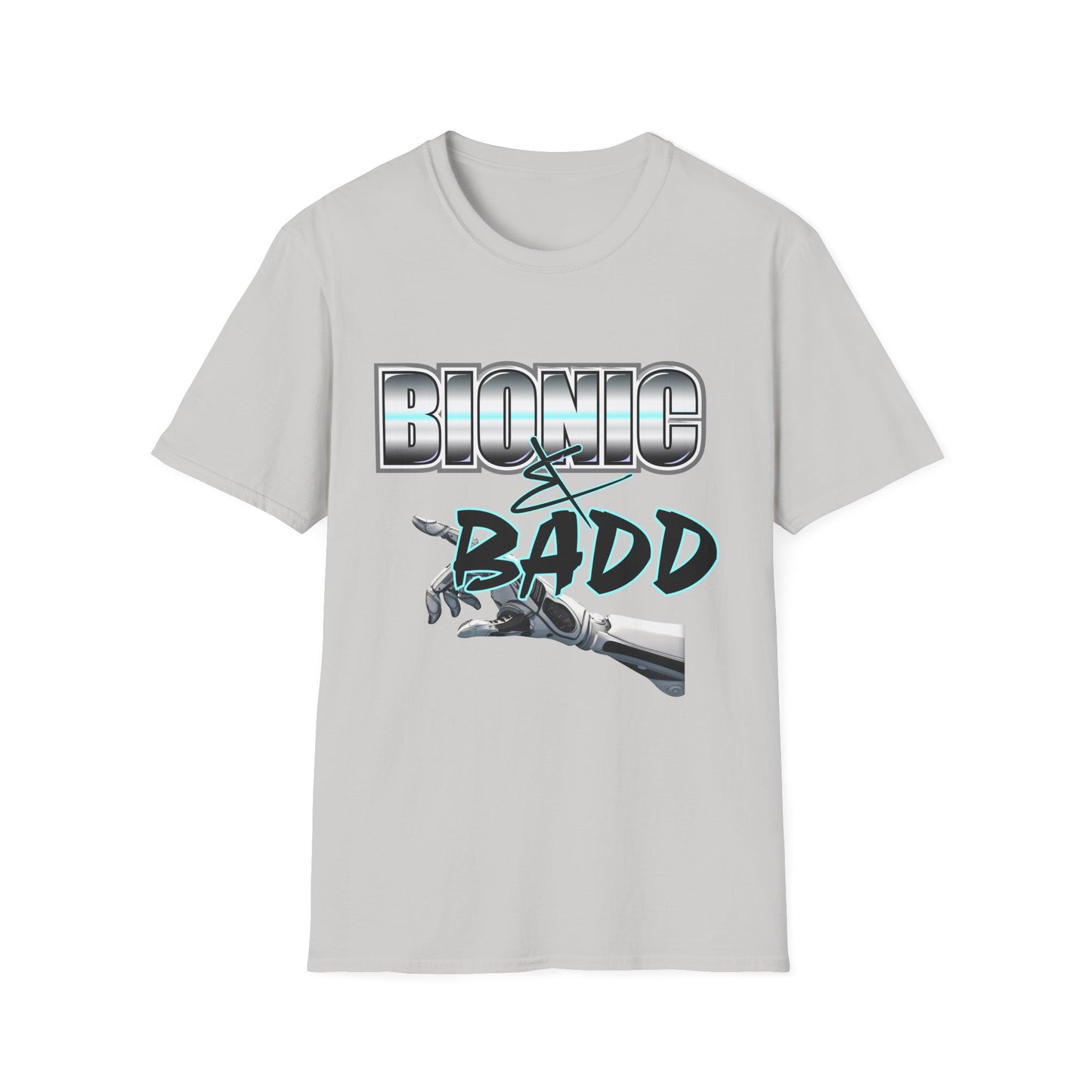 Amputee Humor, Limb Loss Awareness Tee, Bionic N Badd V2 Blk Shrt Print