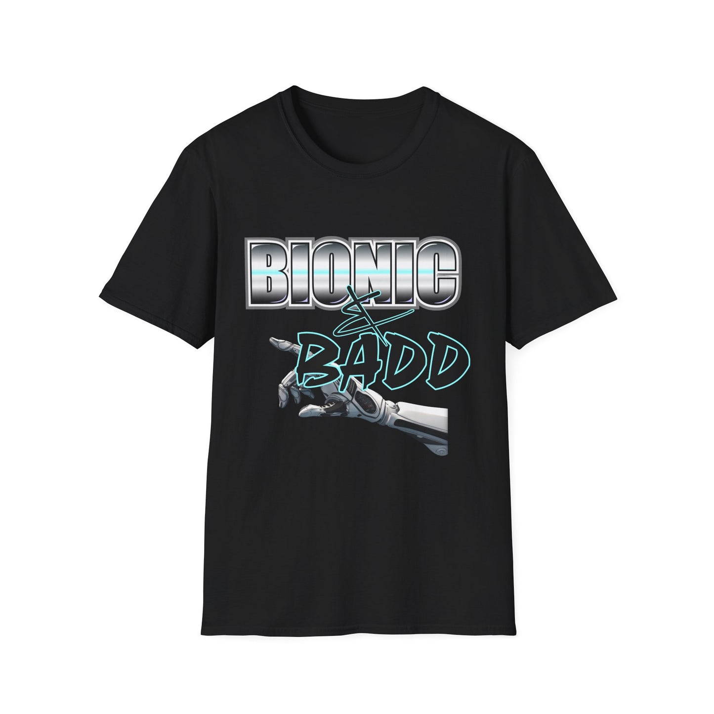 Amputee Humor, Limb Loss Awareness Tee, Bionic N Badd V2 Blk Shrt Print
