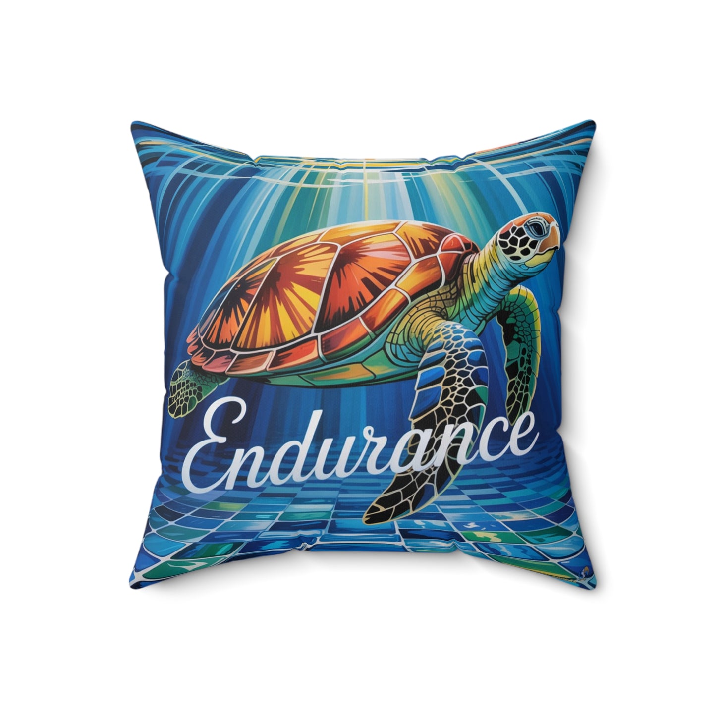 Inspirational Turtle Throw Pillow – Stained Glass Mosaic Cushion | Endurance & Wisdom Decorative Decor