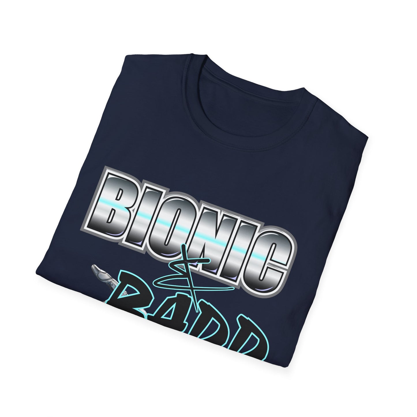 Amputee Humor, Limb Loss Awareness Tee, Bionic N Badd V2 Blk Shrt Print