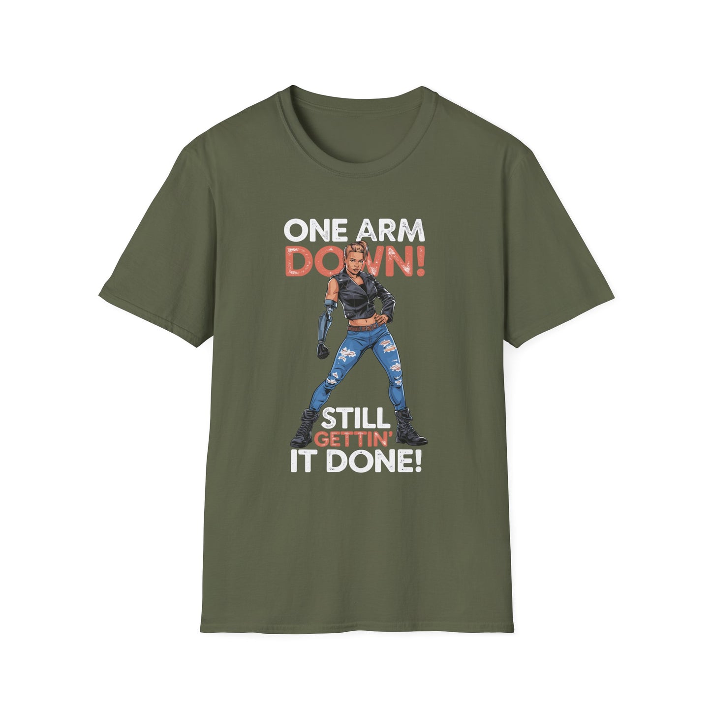 Amputee Humor, Limb Loss Awareness Tee, One Arm Down Woman V1 Print