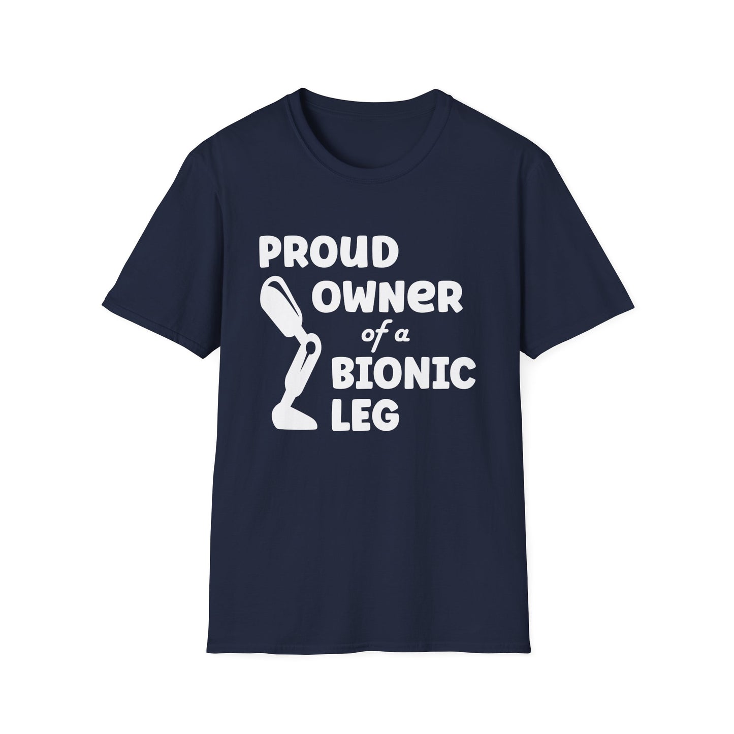 Amputee Humor, Limb Loss Awareness Tee, Proud Owner Of Bionic Leg Blk Shrt Wm Print