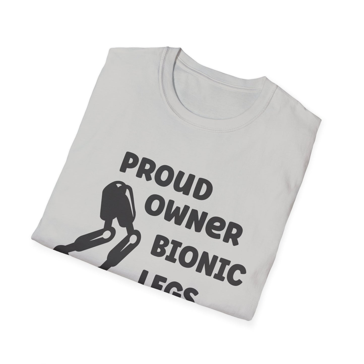 Amputee Humor, Limb Loss Awareness Tee, Proud Owner Of Bionic Legs Blk Shrt Wm Print