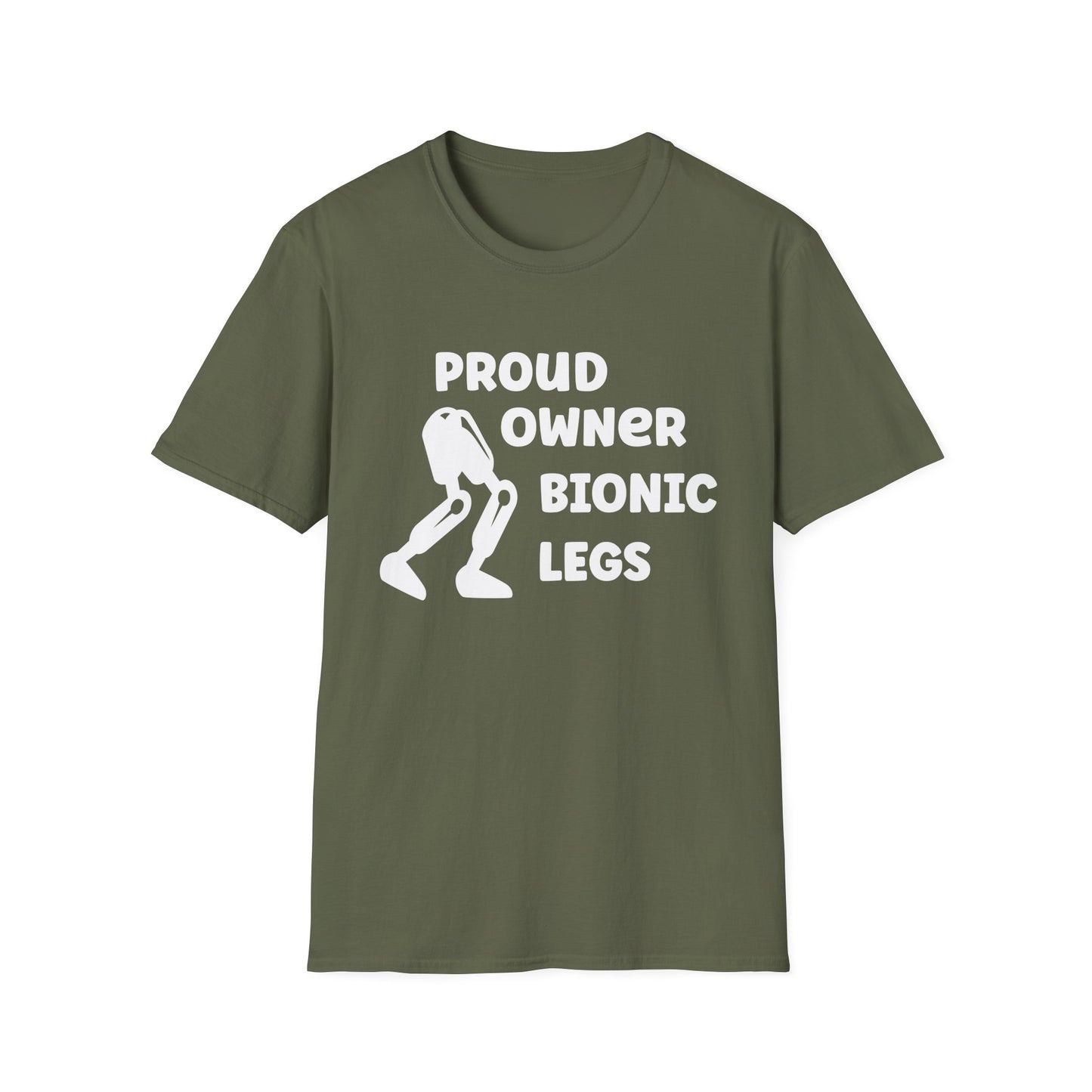 Amputee Humor, Limb Loss Awareness Tee, Proud Owner Of Bionic Legs Blk Shrt Wm Print