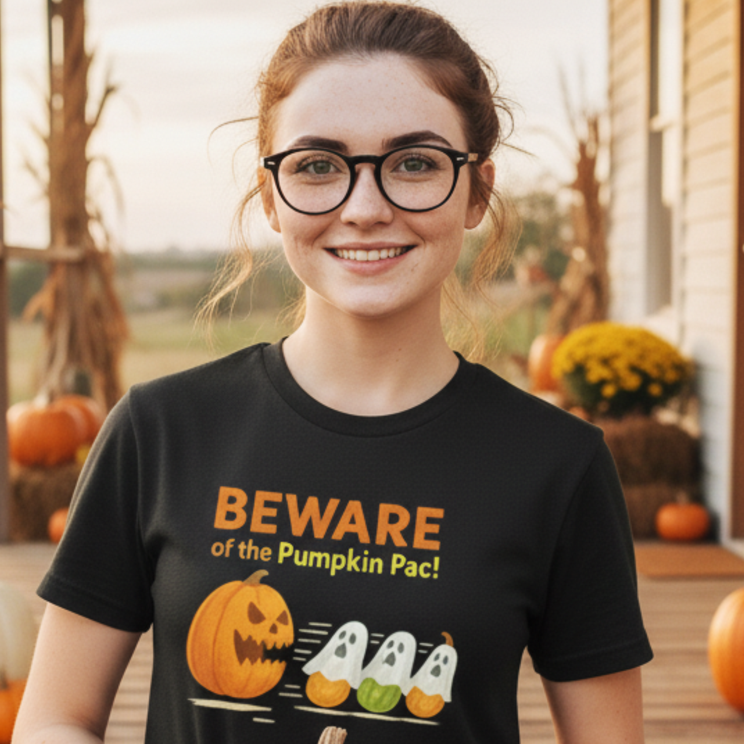 halloweeen pumpkin shirt pac man style