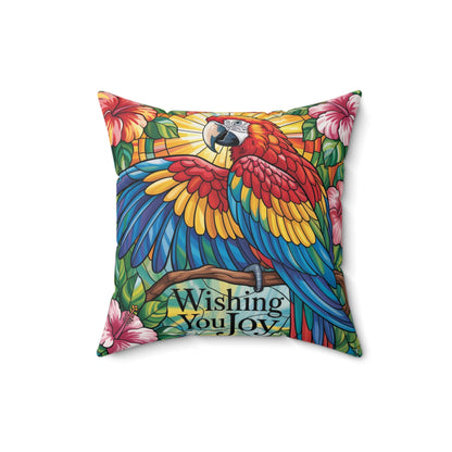 Inspirational Scarlet Macw Throw Pillow – Stained Glass Mosaic Cushion | Endurance & Wisdom Decorative Decor