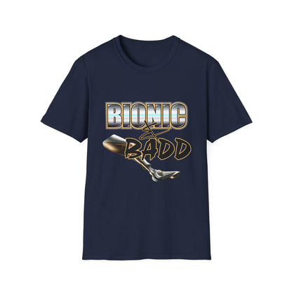Amputee Humor, Limb Loss Awareness Tee,   Bionic N Badd V3 Blk Shrt Print