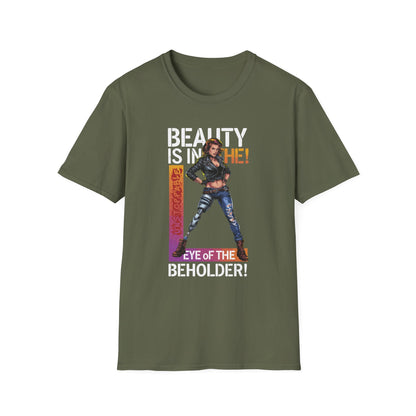 Amputee Humor, Limb Loss Awareness Tee,   Beauty Is In The Eye Female Leg Amputee V2 Print