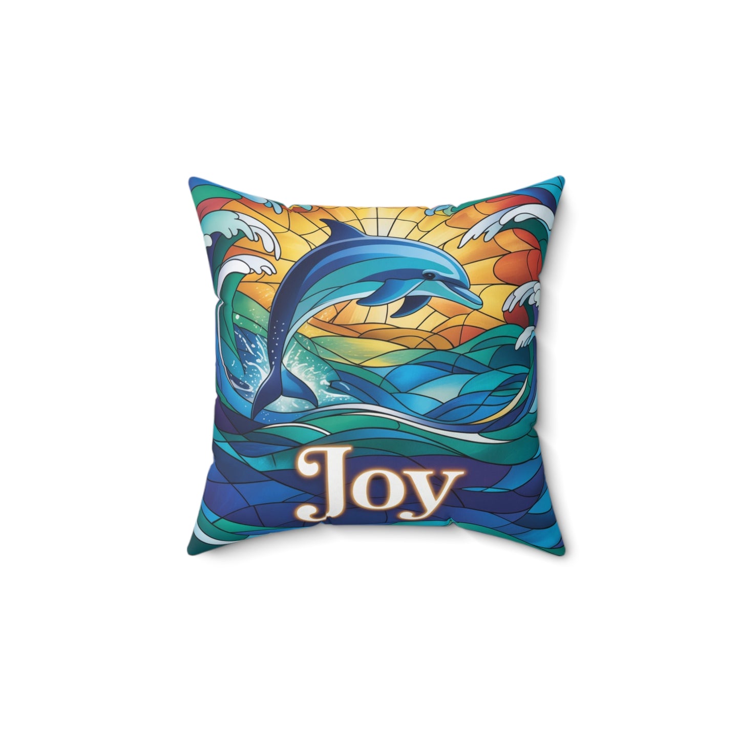 Inspirational Dolphin Throw Pillow – Stained Glass Mosaic Cushion | Loyalty & Spirit Decorative Pillow