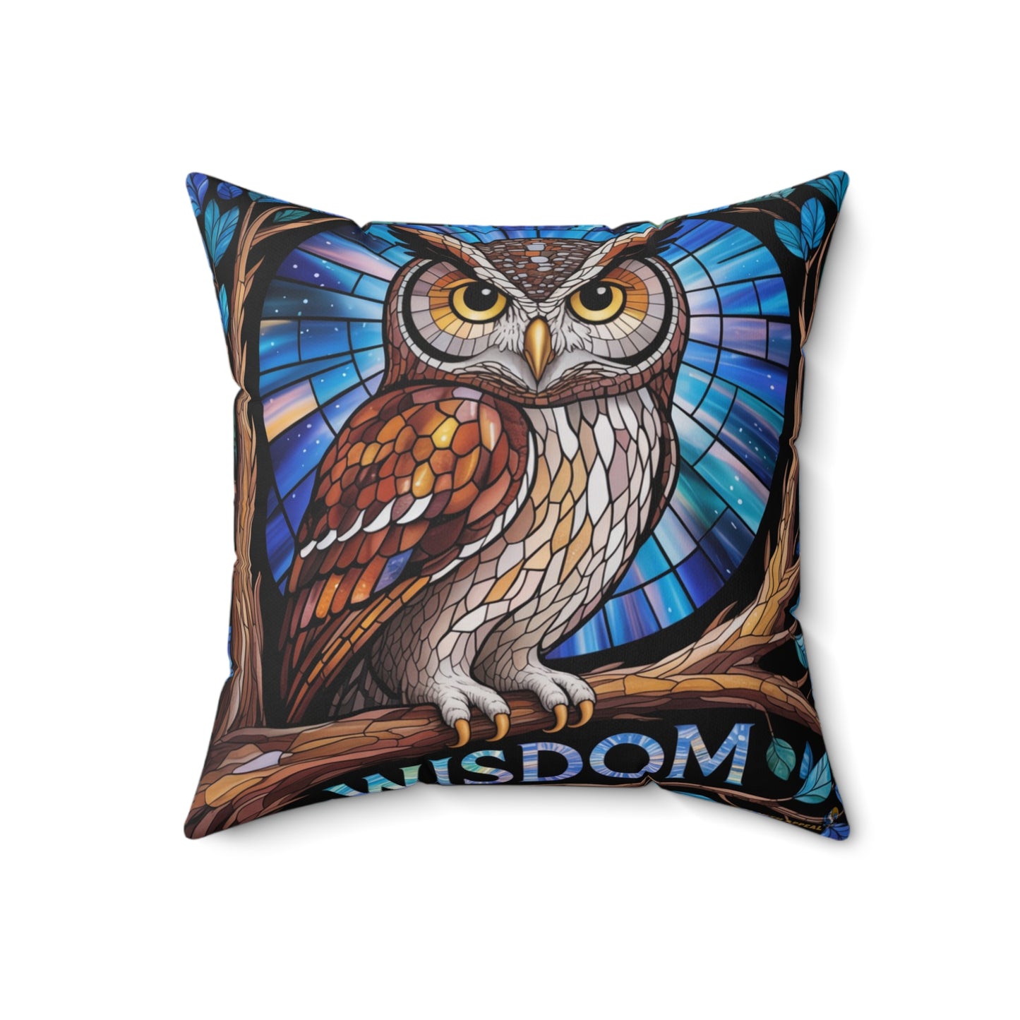 Inspirational Owl Throw Pillow – Stained Glass Mosaic Cushion | Endurance & Wisdom Decorative Decor