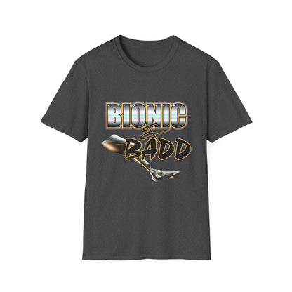 Amputee Humor, Limb Loss Awareness Tee,   Bionic N Badd V3 Blk Shrt Print