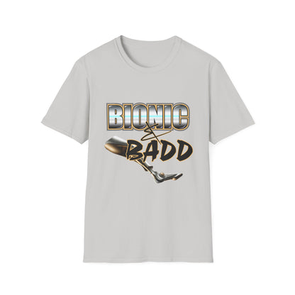 Amputee Humor, Limb Loss Awareness Tee,   Bionic N Badd V3 Blk Shrt Print