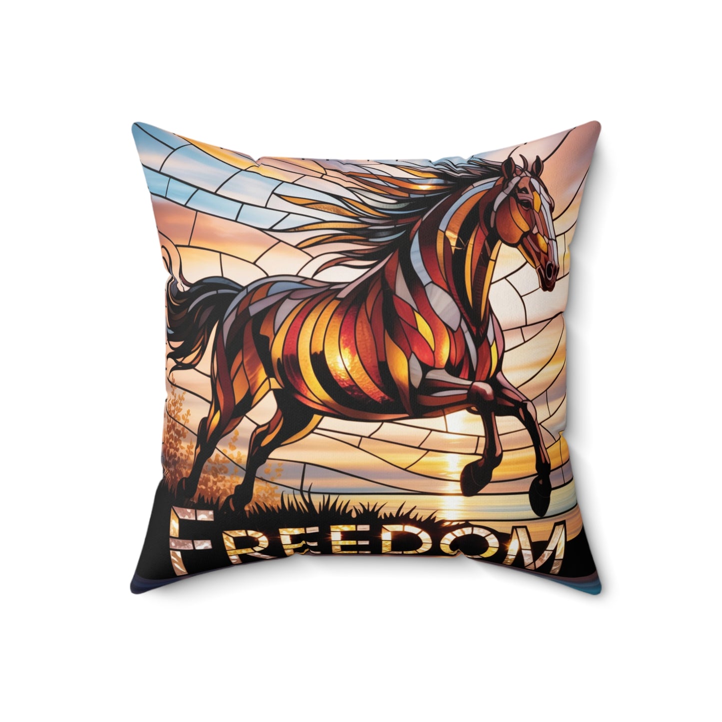 Inspirational Horse Throw Pillow – Stained Glass Mosaic Cushion | Endurance & Wisdom Decorative Decor
