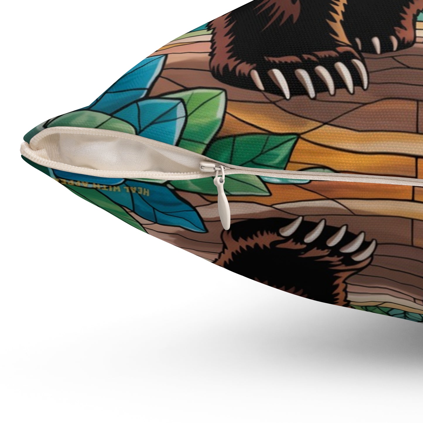 Inspirational Bear Throw Pillow – Stained Glass Mosaic Cushion | Loyalty & Spirit Decorative Pillow