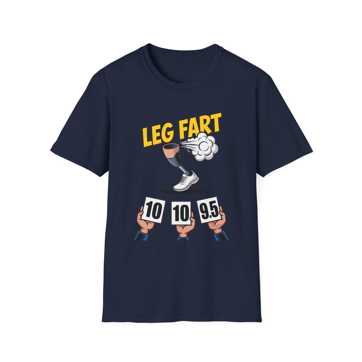 Prosthetic Leg Fart Scoreboard T-Shirt | Funny Amputee Sports Judging Graphic Tee