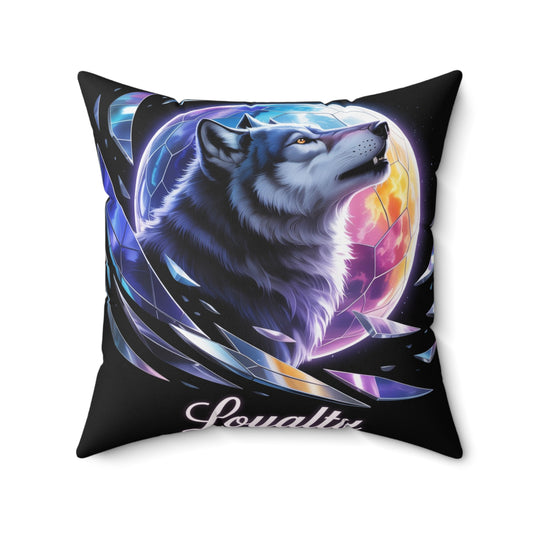 Inspirational Wolf Throw Pillow – Stained Glass Mosaic Cushion | Loyalty & Spirit Decorative Pillow