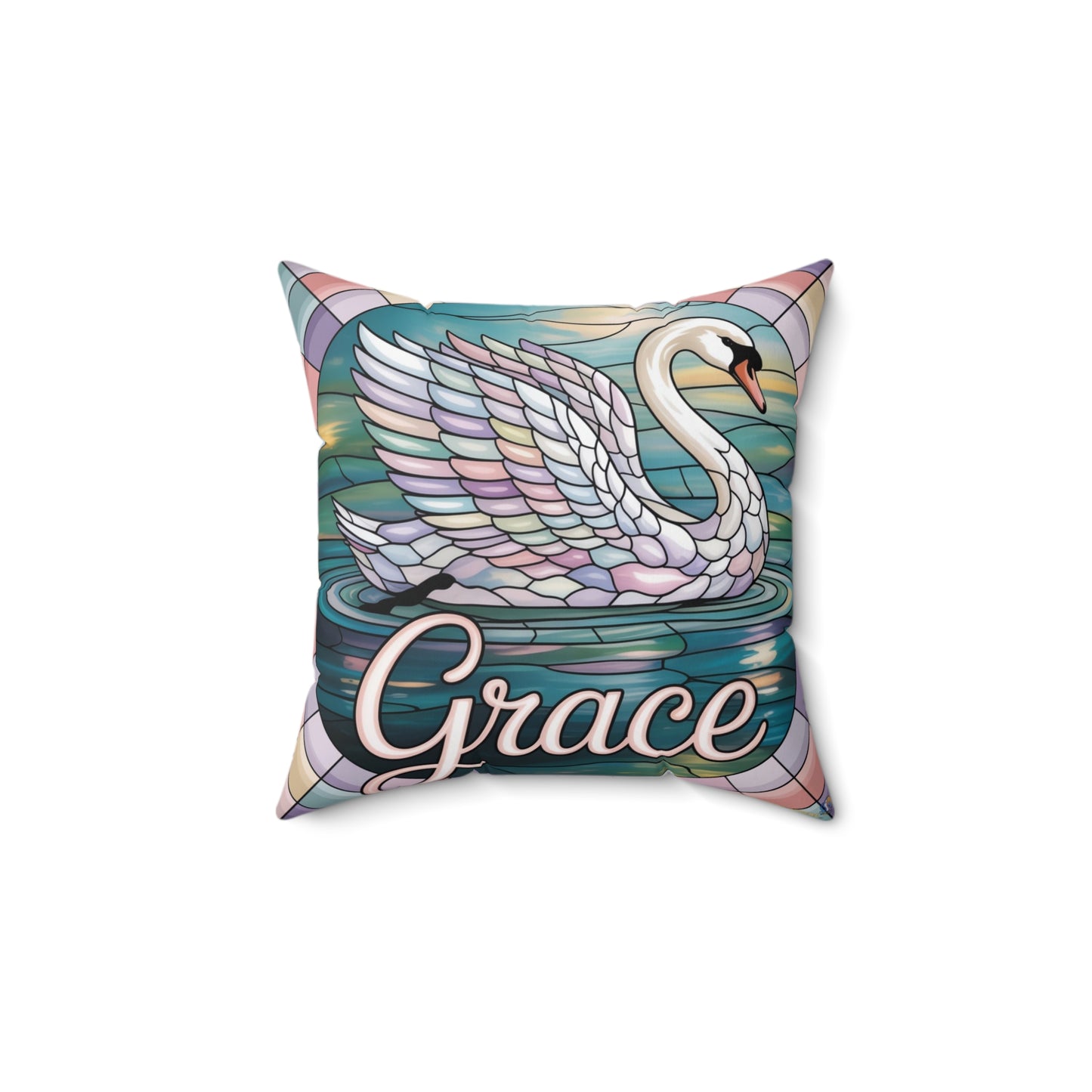 Inspirational Swan Throw Pillow – Stained Glass Mosaic Cushion | Grace & Beauty Decorative Accent