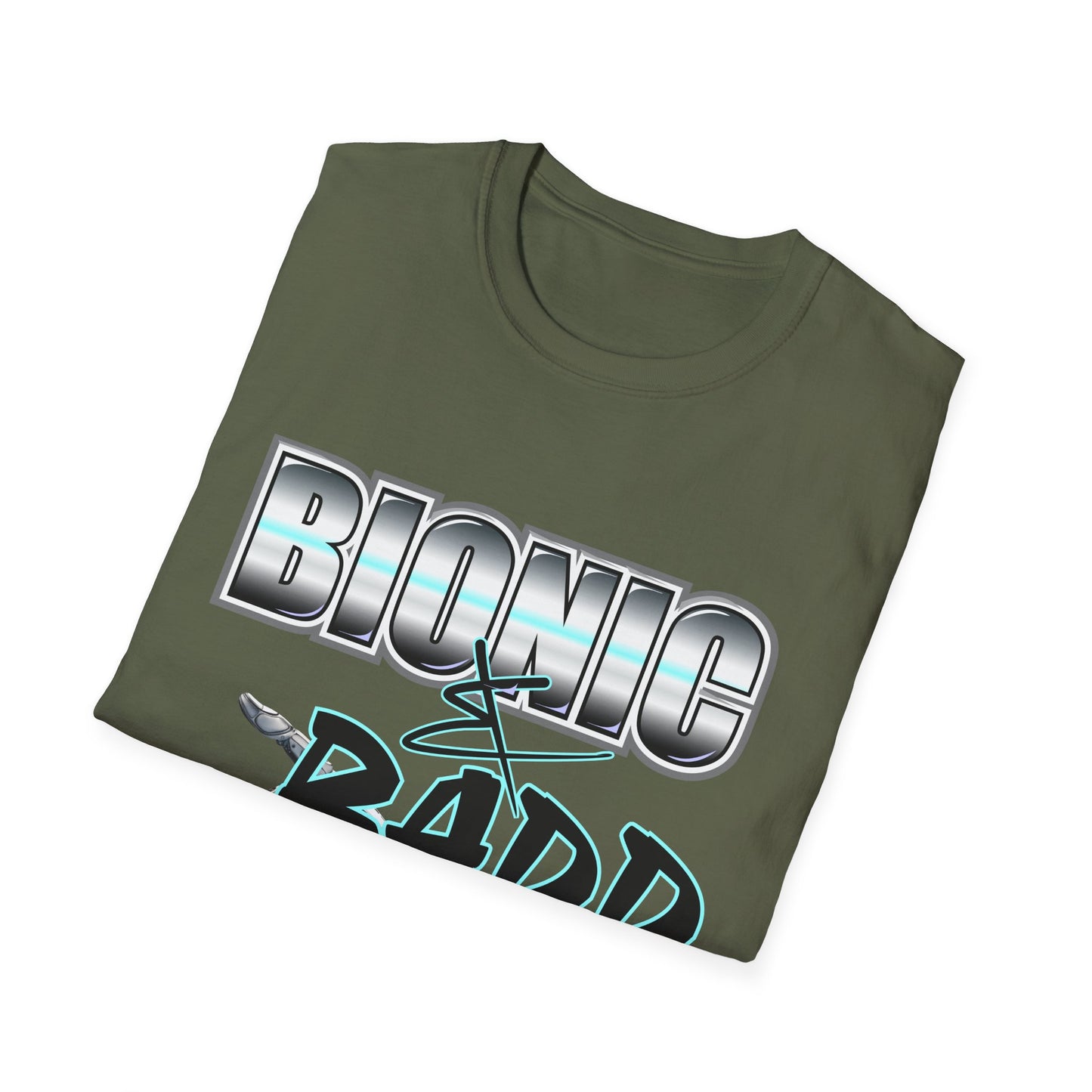 Amputee Humor, Limb Loss Awareness Tee,   Bionic N Badd V2 Blk Shrt Print