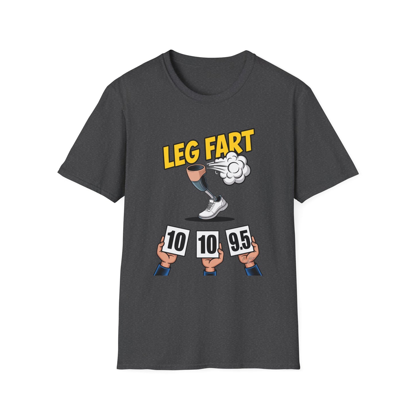 Prosthetic Leg Fart Scoreboard T-Shirt | Funny Amputee Sports Judging Graphic Tee