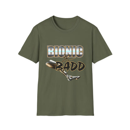 Amputee Humor, Limb Loss Awareness Tee,   Bionic N Badd V3 Blk Shrt Print