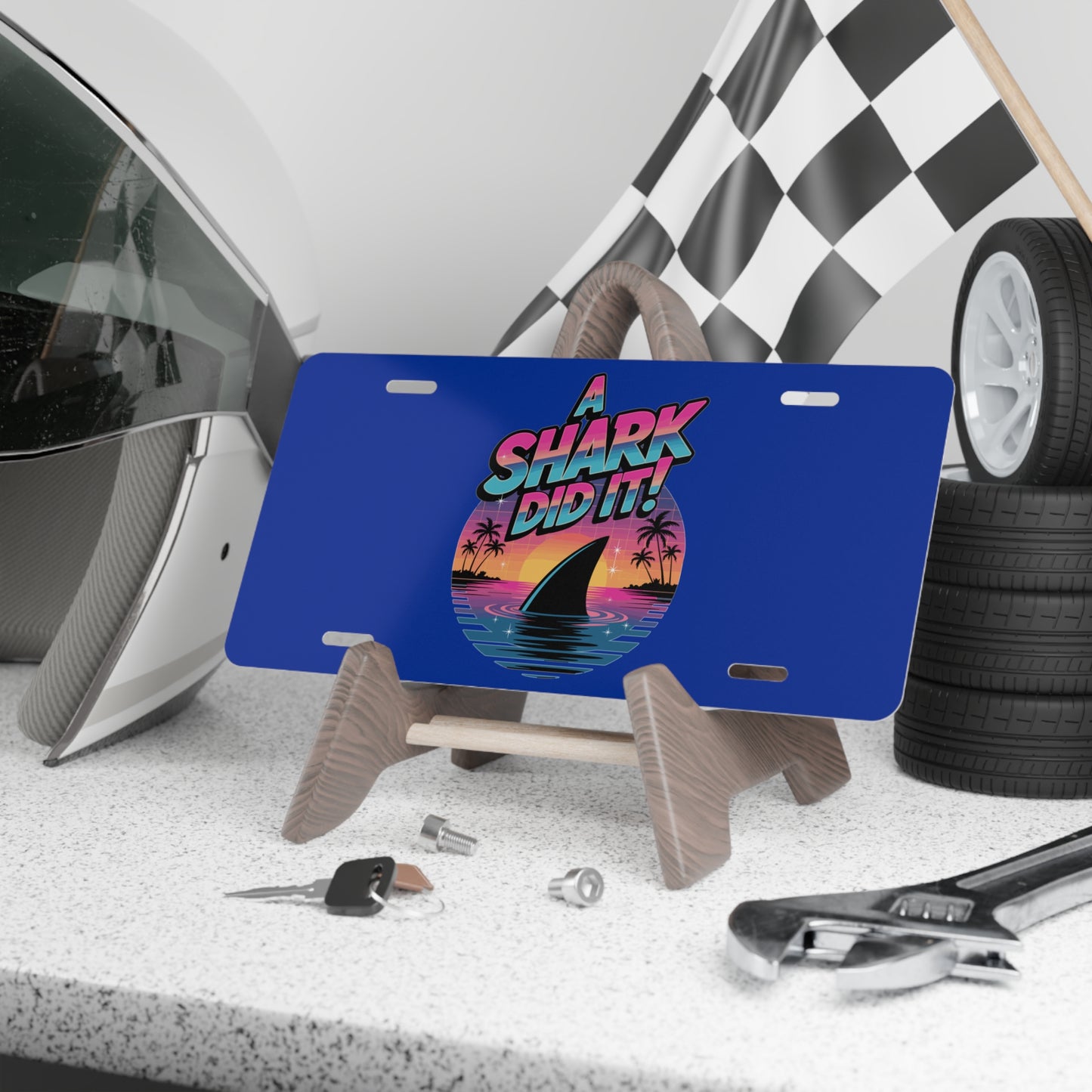 Funny Amputee Wheelchair License Plate – A Shark Did It Design – Prosthetic Humor Plate for Car, Scooter, or Chair