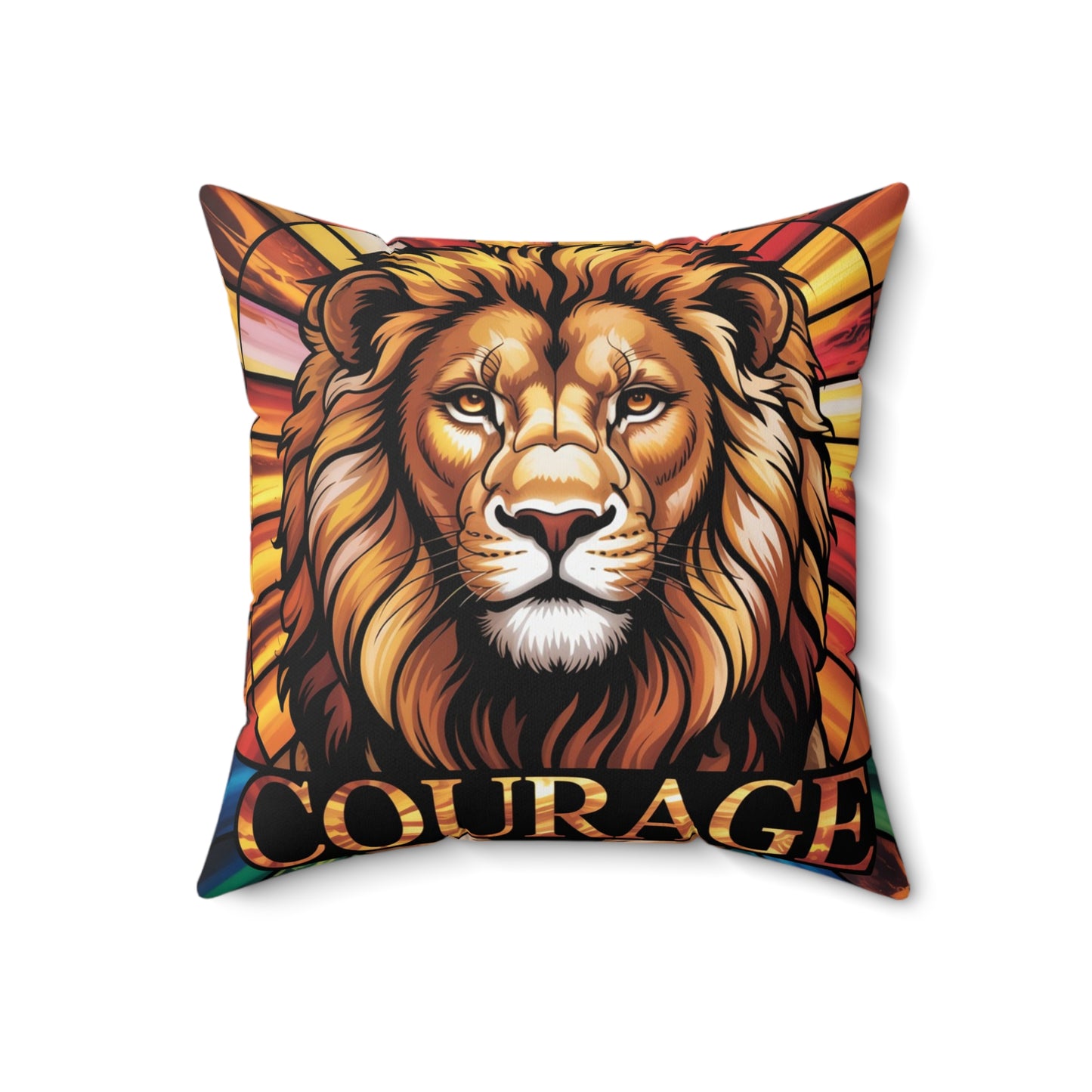 Inspirational Lion Throw Pillow – Stained Glass Mosaic Cushion | Loyalty & Spirit Decorative Pillow