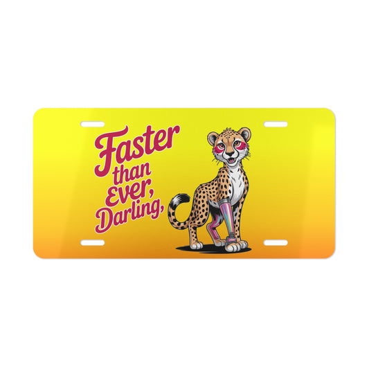 Amputee Wheelchair License Plate – Faster Than Ever Cheetah Design – Funny Prosthetic Mobility Plate for Chairs & Scooters