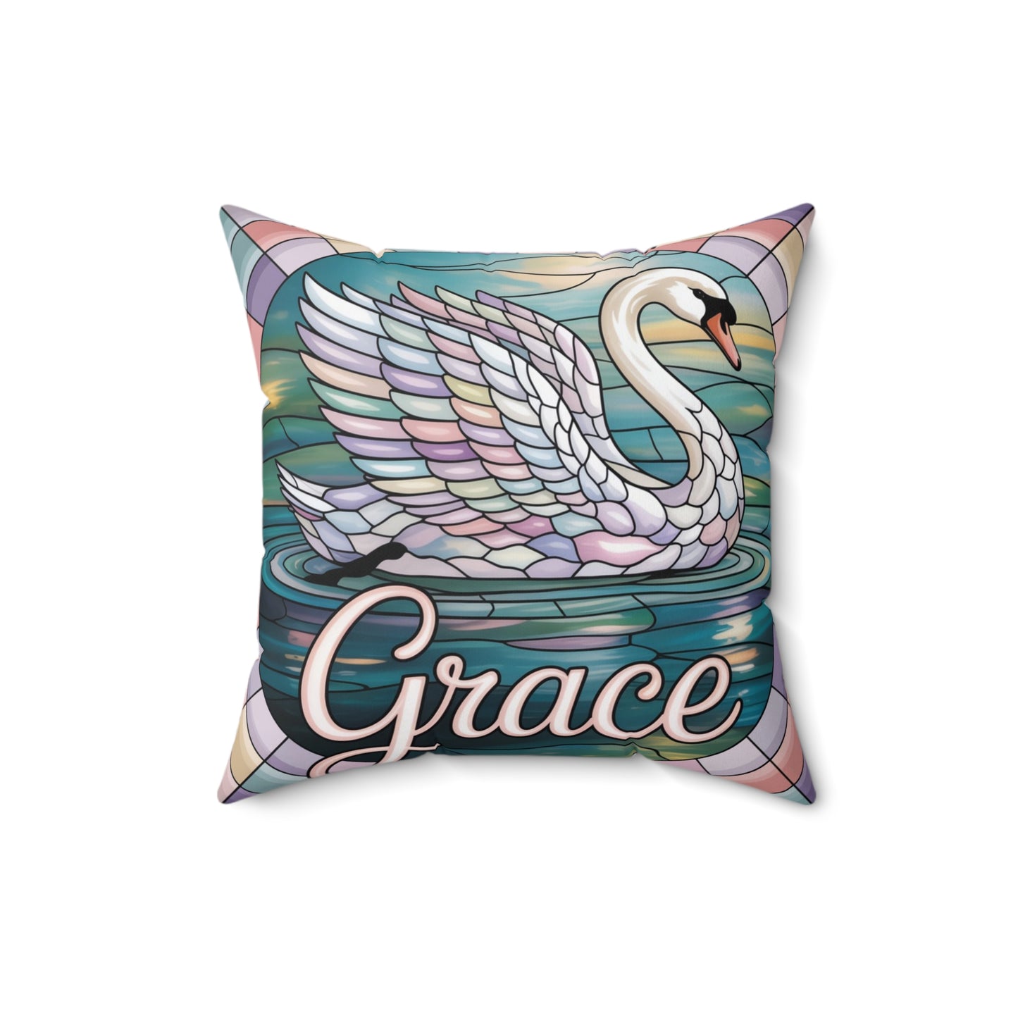 Inspirational Swan Throw Pillow – Stained Glass Mosaic Cushion | Grace & Beauty Decorative Accent