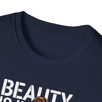 Amputee Humor, Limb Loss Awareness Tee,   Beauty Is In The Eye Female Leg Amputee V2 Print