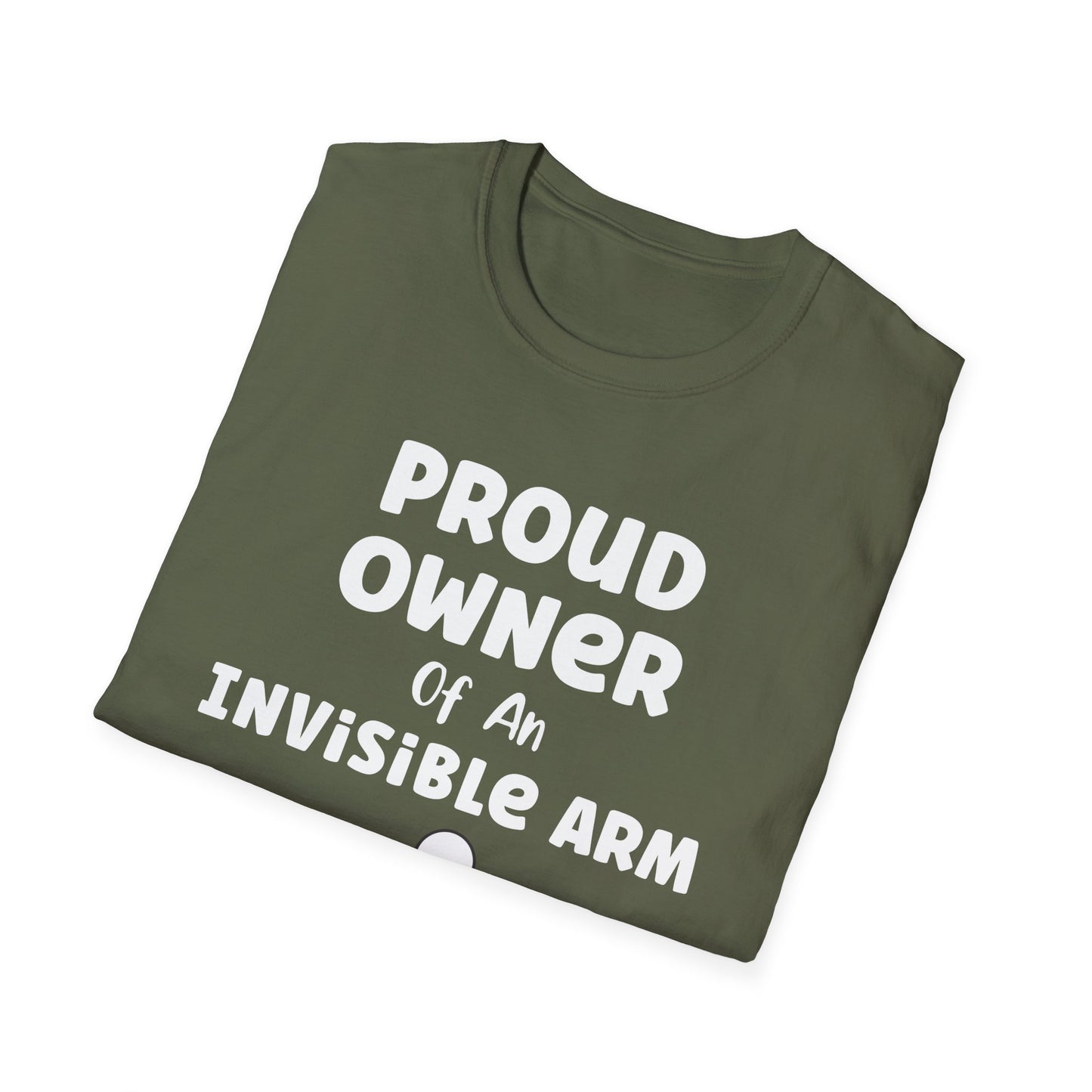 Amputee Humor, Limb Loss Awareness Tee,   Proud Owner Of Invisible Arm Figure V1 Blk Print 1