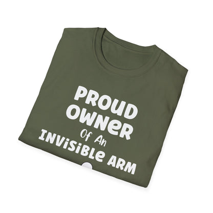Amputee Humor, Limb Loss Awareness Tee,   Proud Owner Of Invisible Arm Figure V1 Blk Print 1