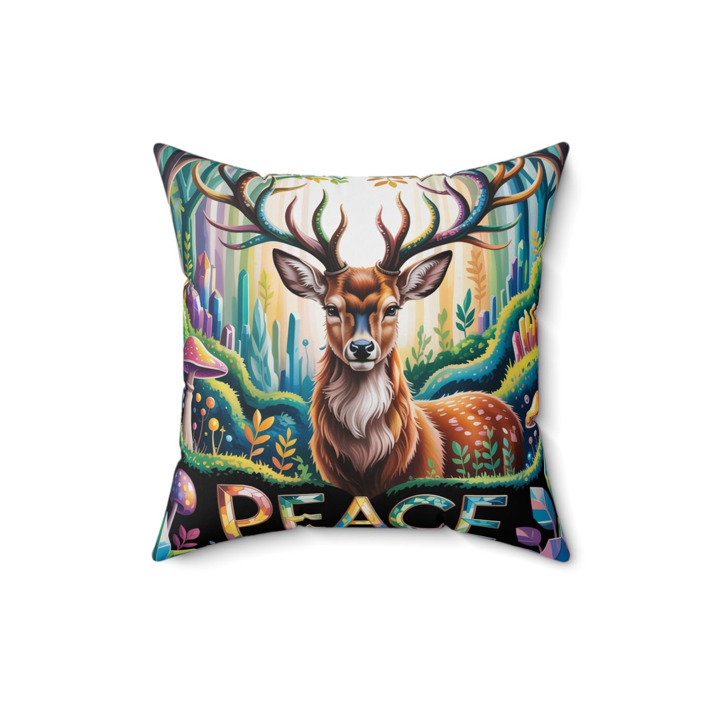 Inspirational Deer Throw Pillow – Stained Glass Mosaic Cushion | Loyalty & Spirit Decorative Pillow