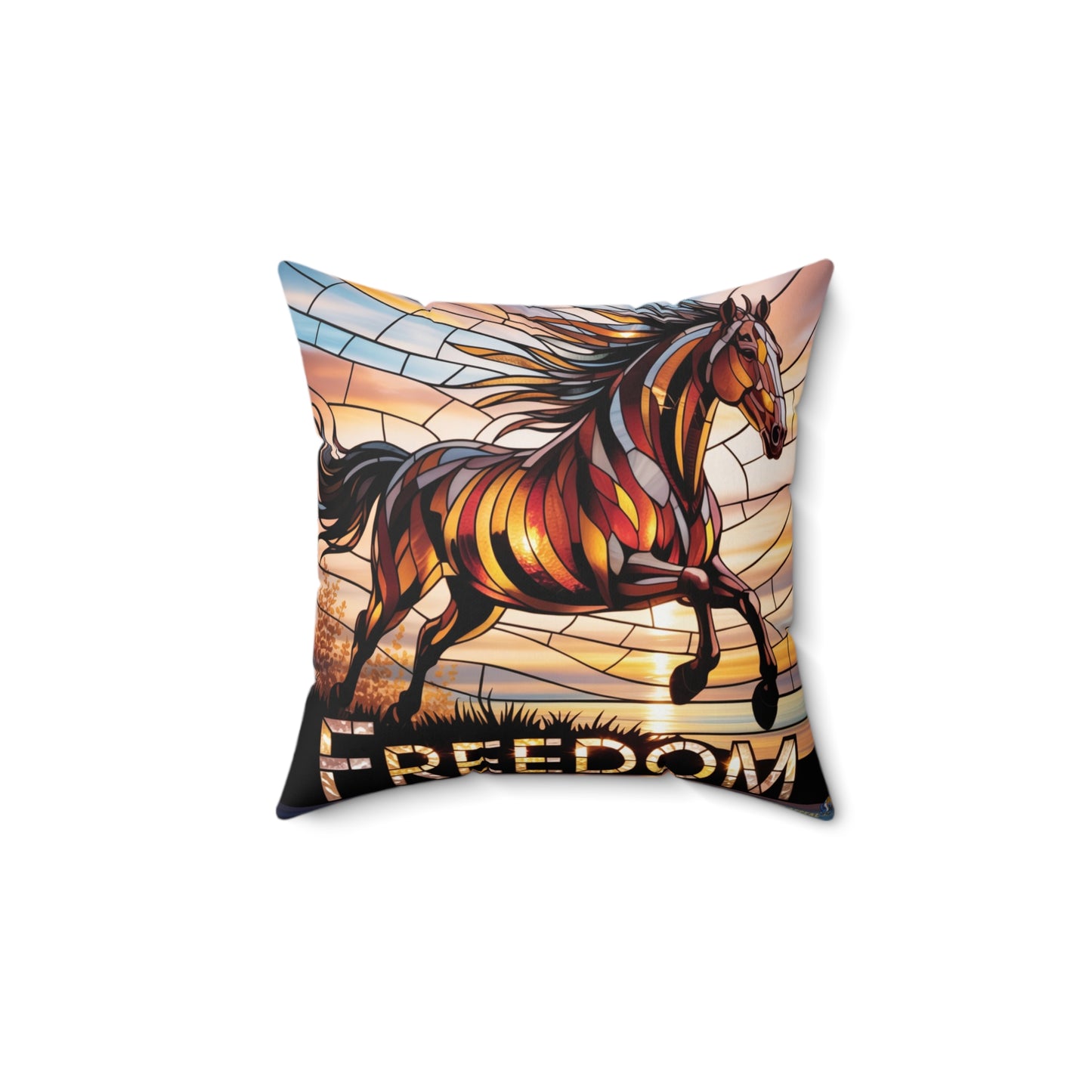 Inspirational Horse Throw Pillow – Stained Glass Mosaic Cushion | Endurance & Wisdom Decorative Decor