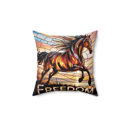 Inspirational Horse Throw Pillow – Stained Glass Mosaic Cushion | Endurance & Wisdom Decorative Decor