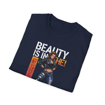 Amputee Humor, Limb Loss Awareness Tee,   Beauty Is In The Eye Female Leg Amputee V2 Print