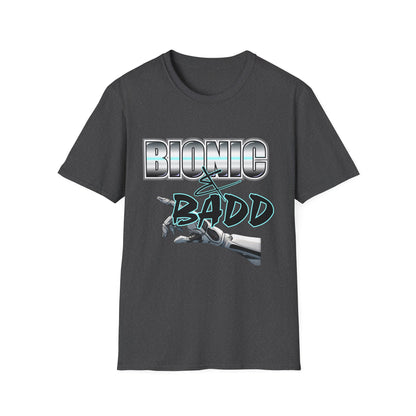 Amputee Humor, Limb Loss Awareness Tee,   Bionic N Badd V2 Blk Shrt Print